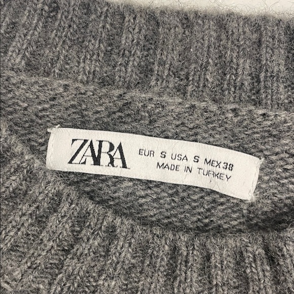 Zara Gray Crew Neck Sweater Long Sleeves Rib Trim 70% Wool Sz S - Picture 4 of 15